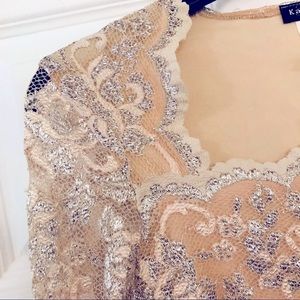 NWT USA made Kay Celine sparkle lace silver nude